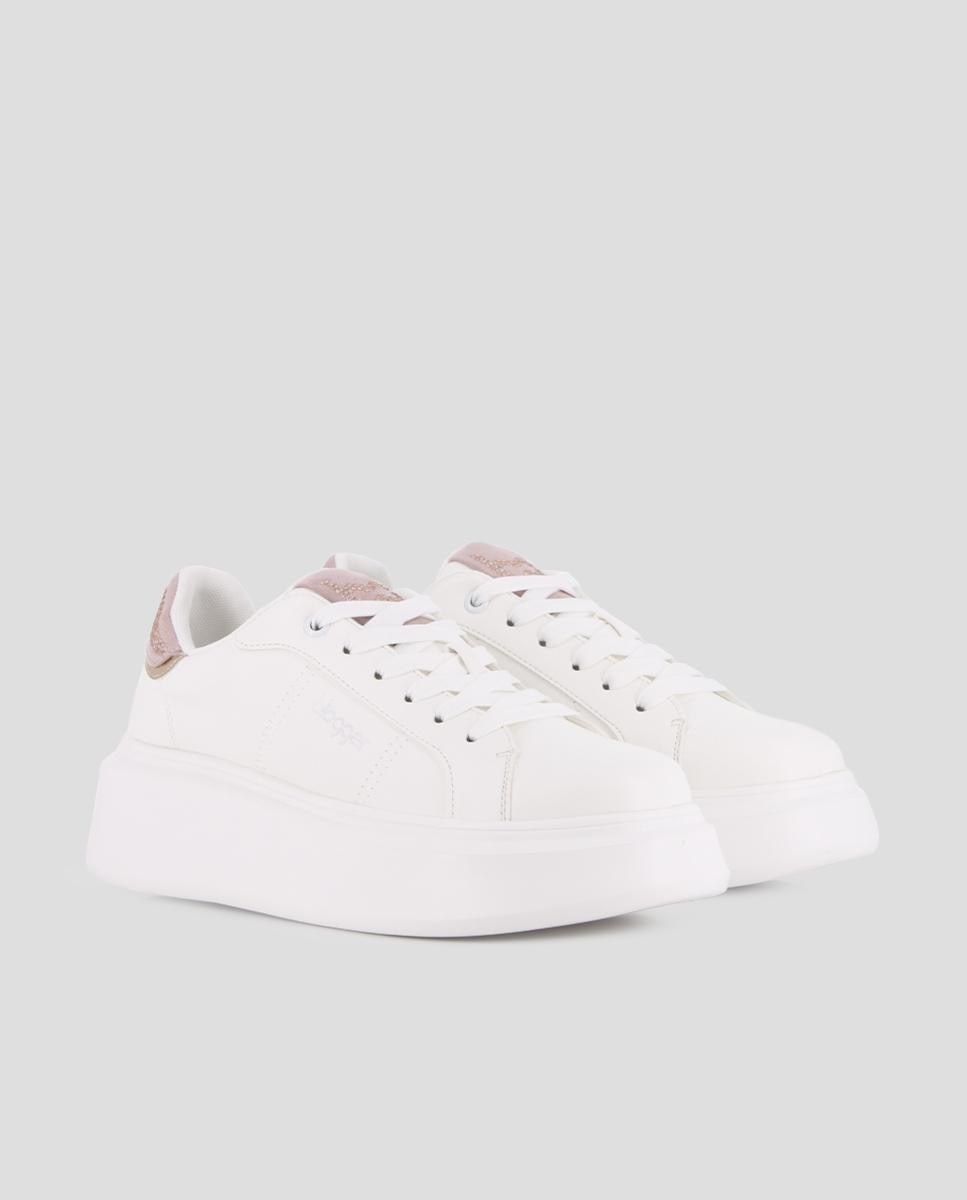 Sapatilhas Chunky com Detalhes de Pedraria e Atacadores Rosa / Branco-2