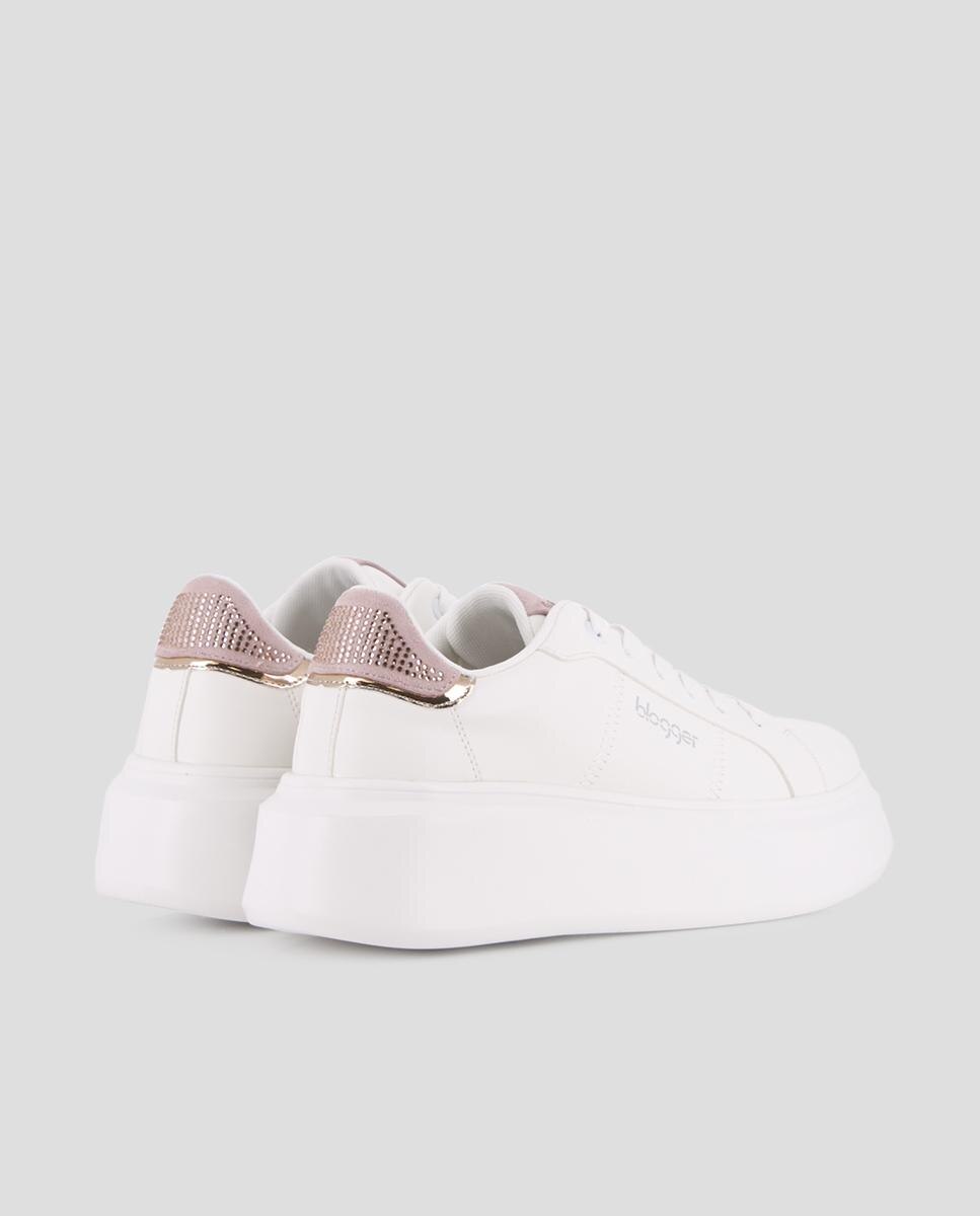 Sapatilhas Chunky com Detalhes de Pedraria e Atacadores Rosa / Branco-3
