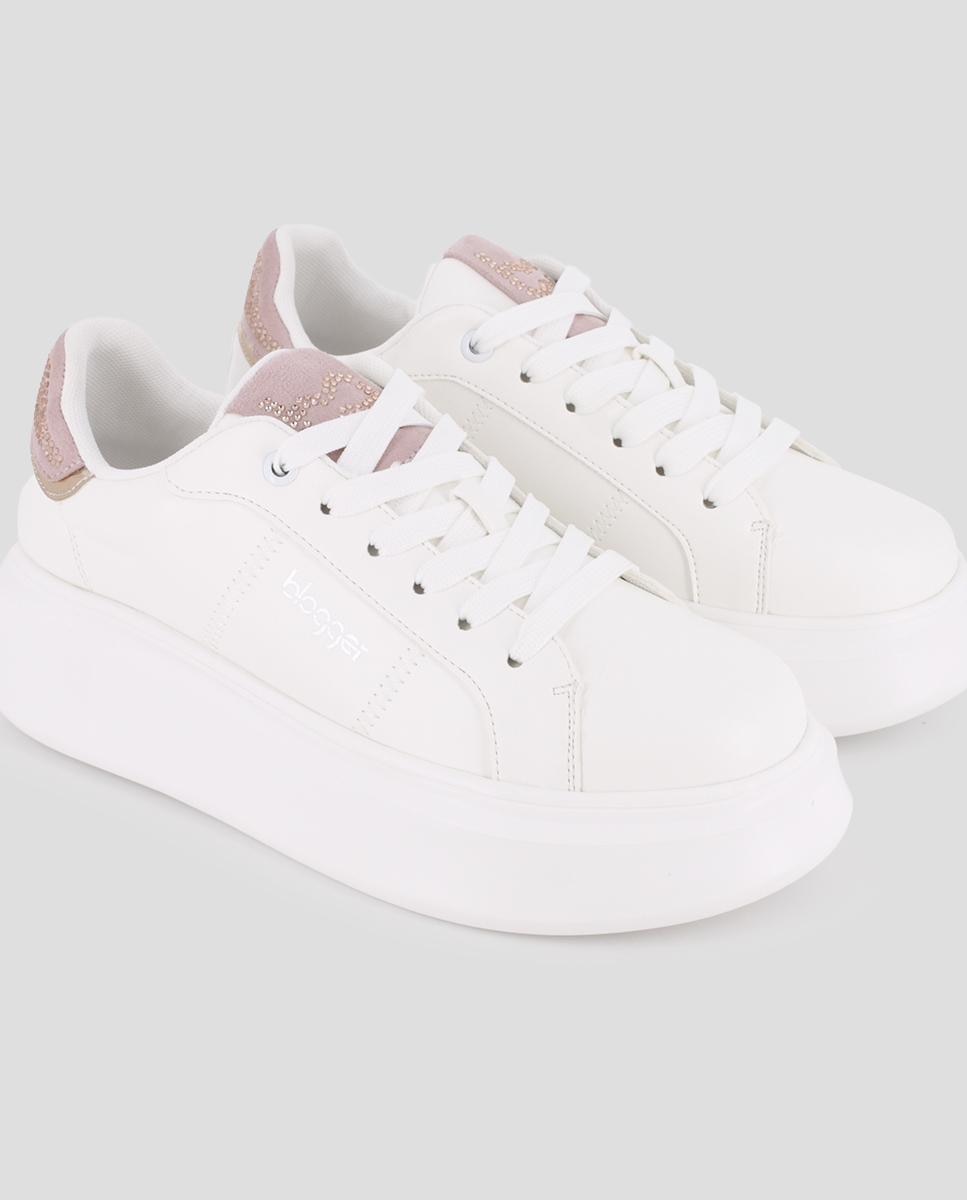 Sapatilhas Chunky com Detalhes de Pedraria e Atacadores Rosa / Branco-4