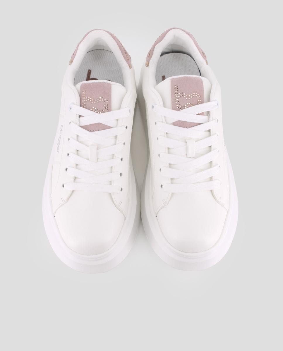 Sapatilhas Chunky com Detalhes de Pedraria e Atacadores Rosa / Branco-5