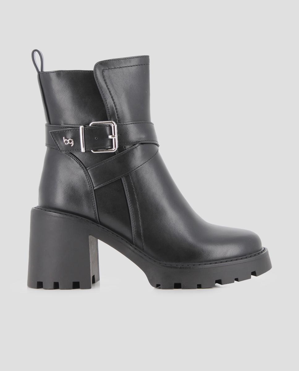 Botins com Sola Track de Salto Largo e Fivela na Lateral Preto-1