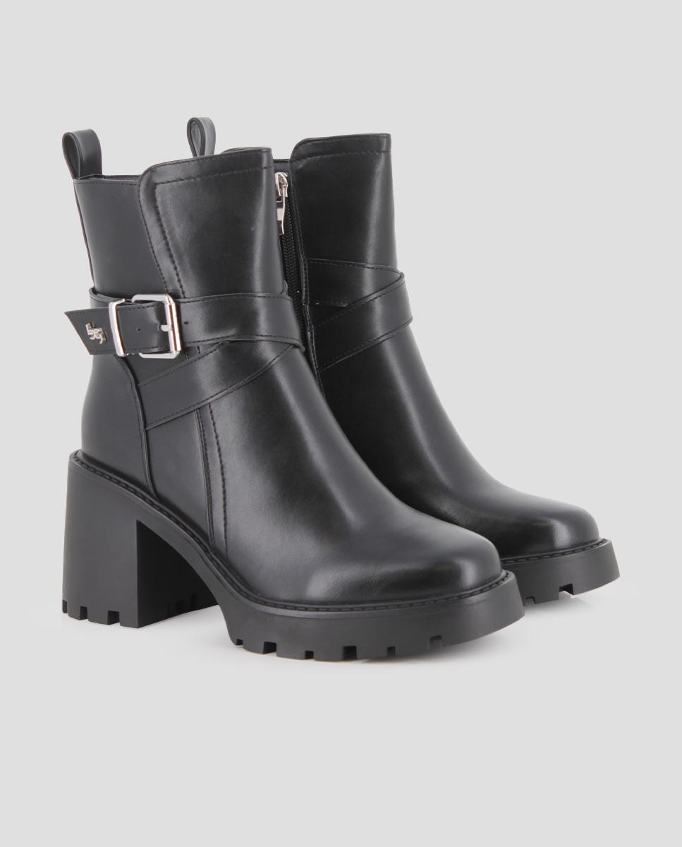 Botins com Sola Track de Salto Largo e Fivela na Lateral Preto-2