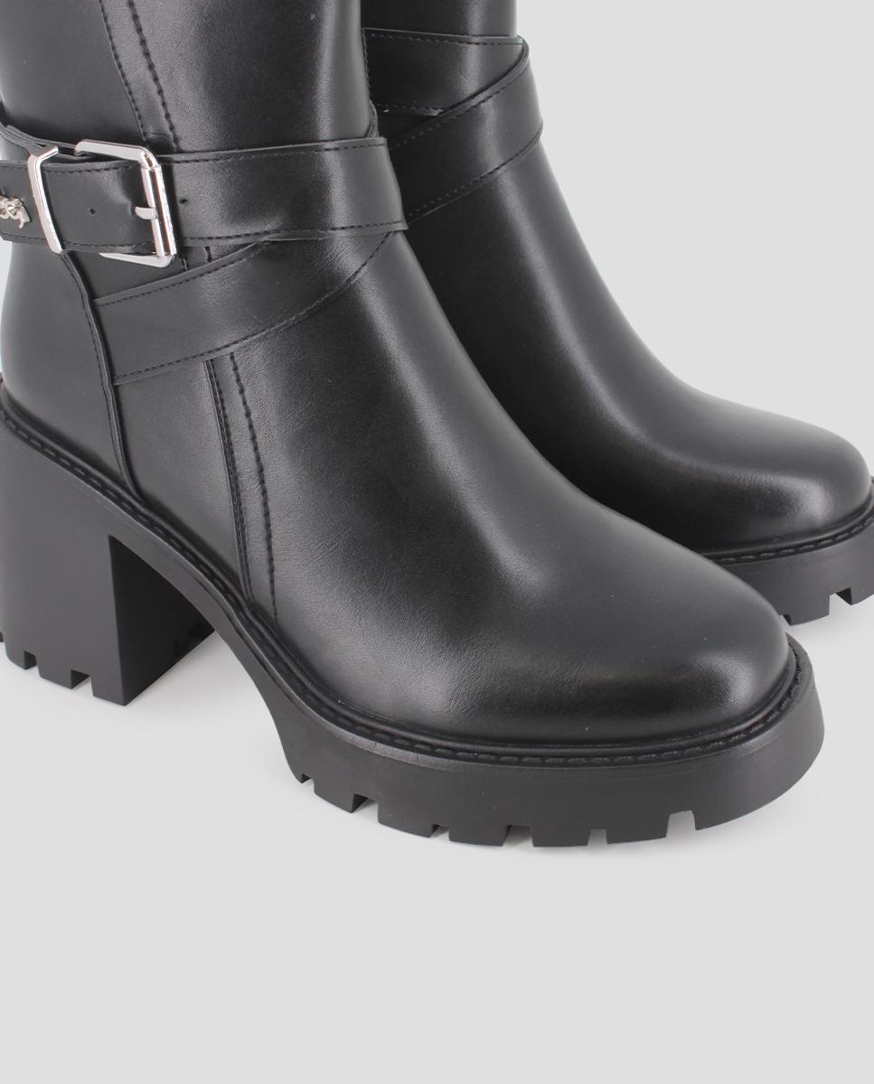 Botins com Sola Track de Salto Largo e Fivela na Lateral Preto-4