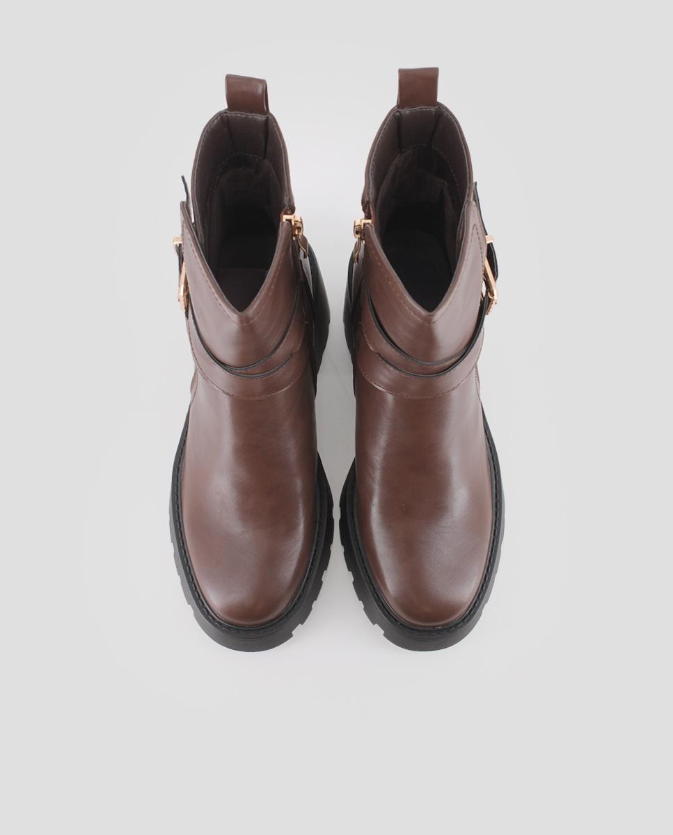 Botins com Sola Track de Salto Largo e Fivela na Lateral Castanho-5