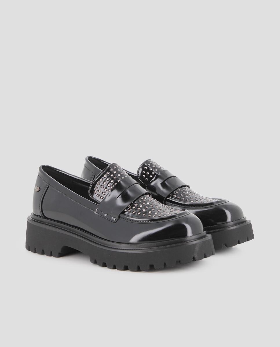 Mocassins Brilhantes com Tachas na Parte Superior Preto-2