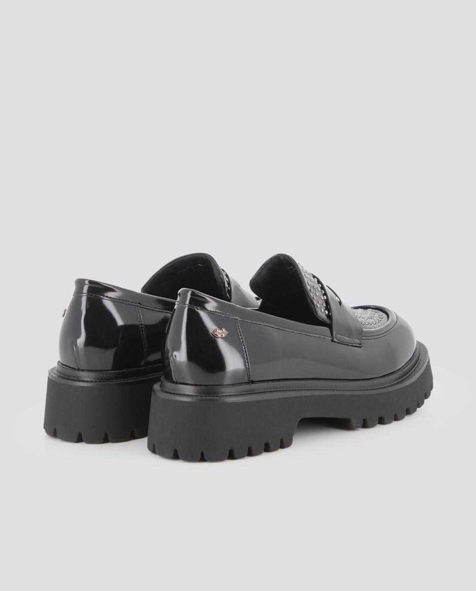Mocassins Brilhantes com Tachas na Parte Superior Preto-3
