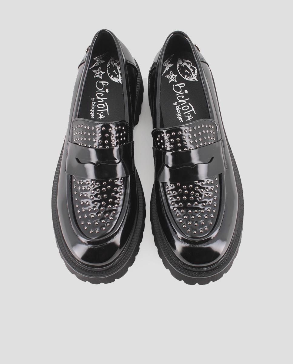 Mocassins Brilhantes com Tachas na Parte Superior Preto-5