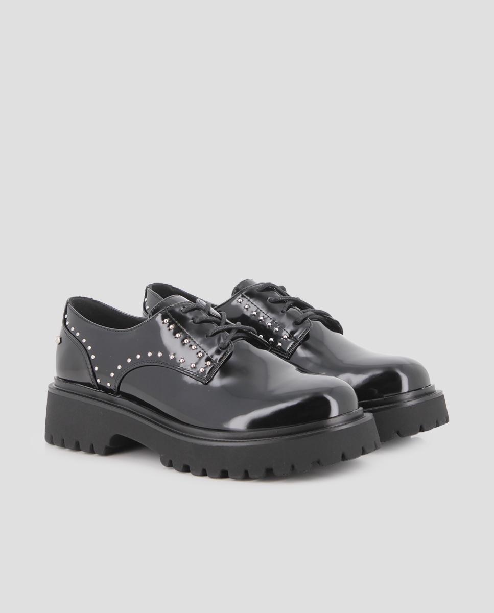 Sapatos de Cordões Estilo Oxford com Plataforma e Tachas Preto-2