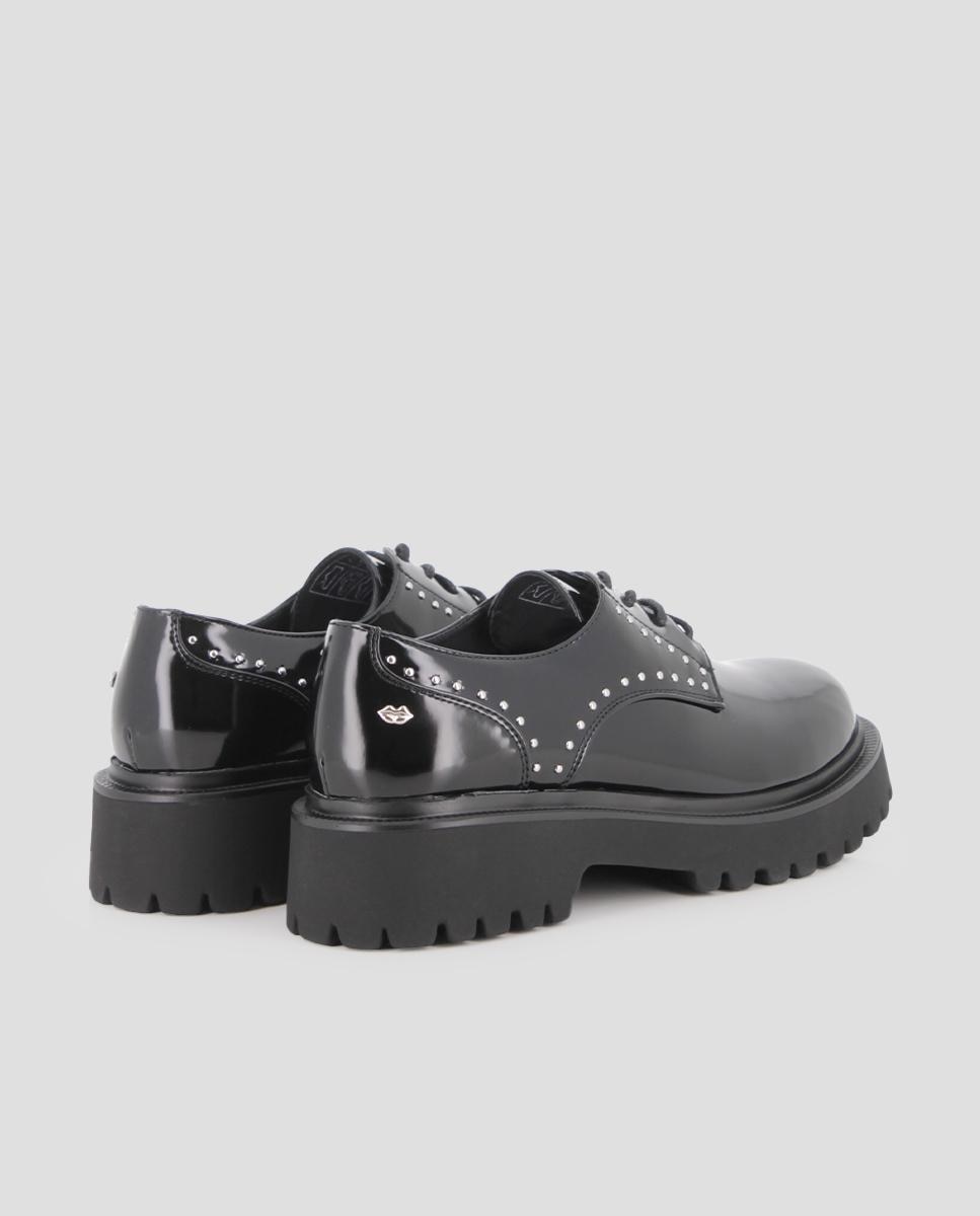 Sapatos de Cordões Estilo Oxford com Plataforma e Tachas Preto-3