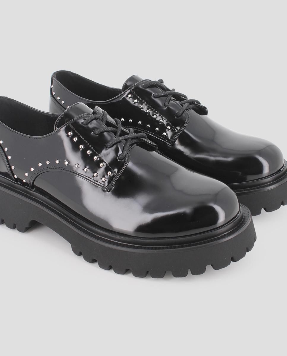 Sapatos de Cordões Estilo Oxford com Plataforma e Tachas Preto-4