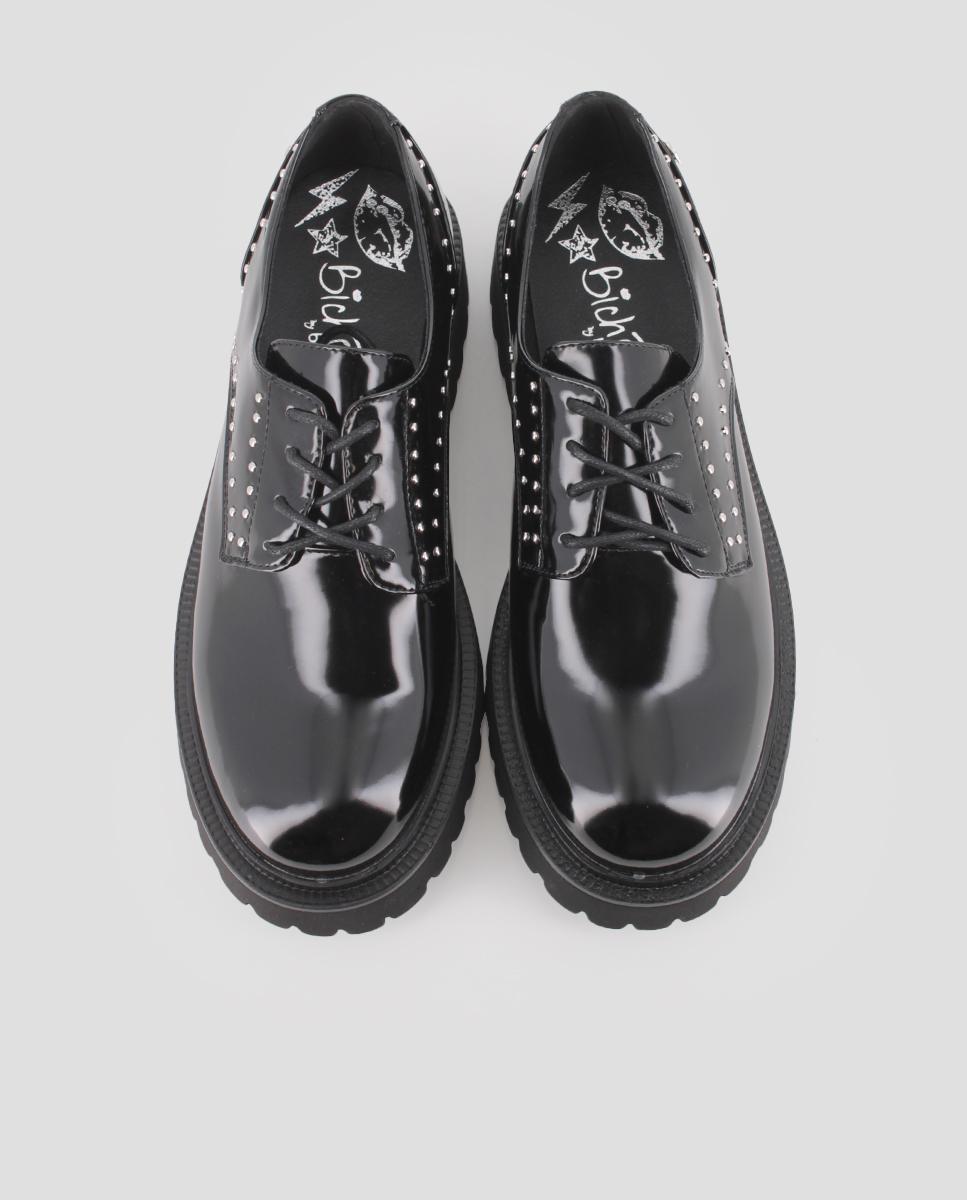Sapatos de Cordões Estilo Oxford com Plataforma e Tachas Preto-5
