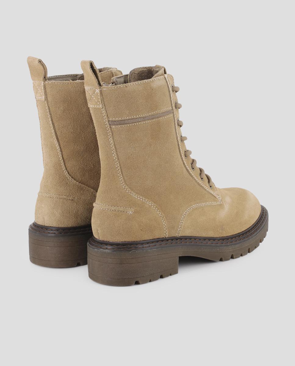 Botins Militares em Pele de Camurça com Plataforma Bege-3