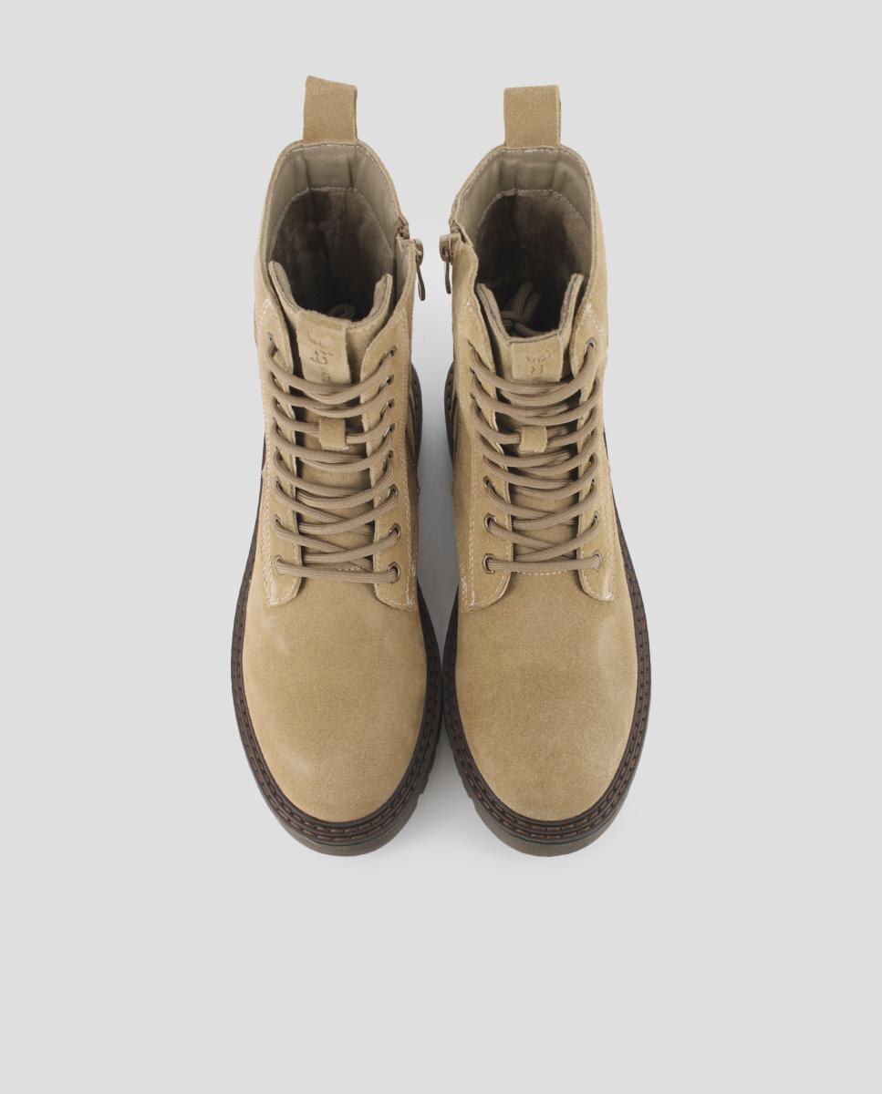 Botins Militares em Pele de Camurça com Plataforma Bege-5