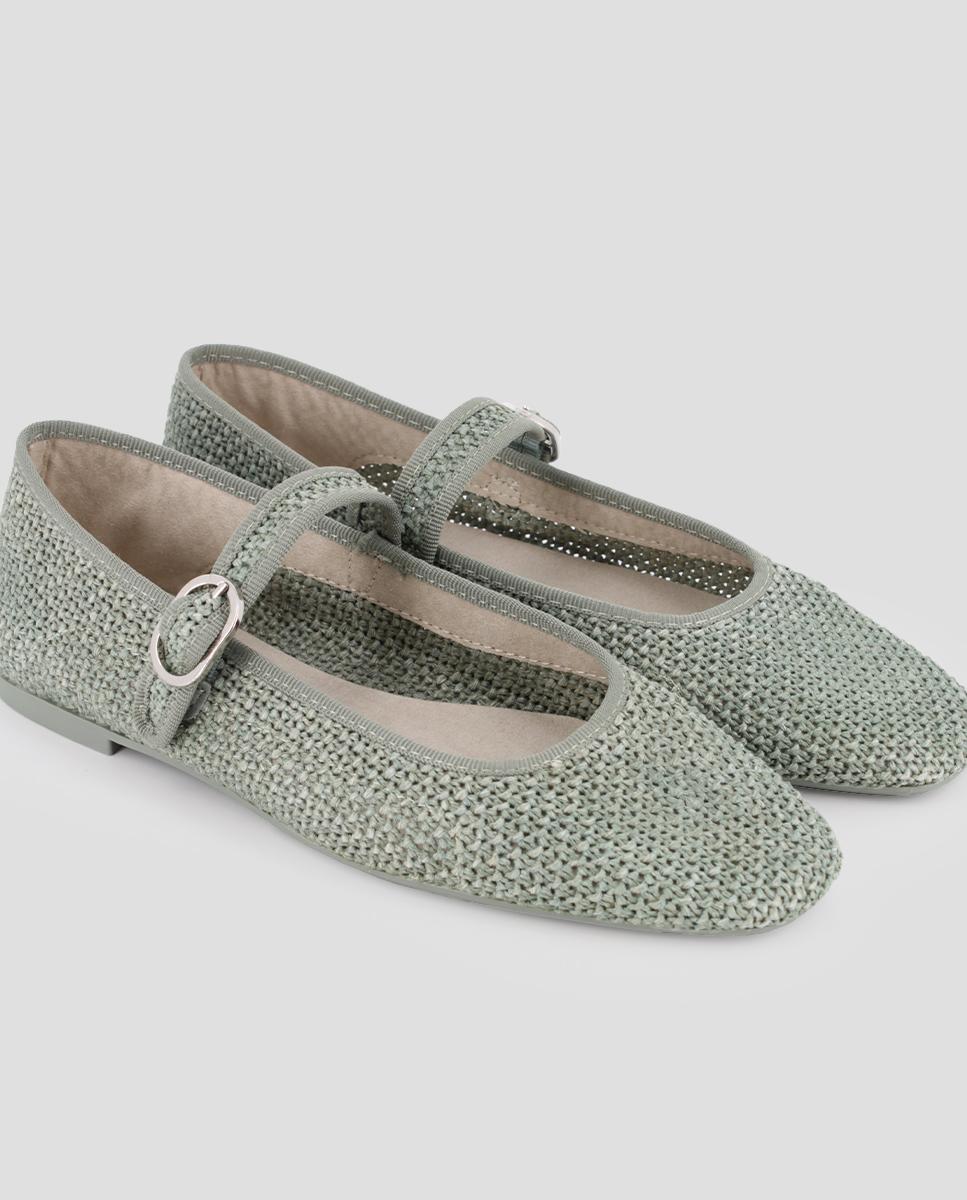 Sabrinas Rasas com Fecho de Fivela Verde-4