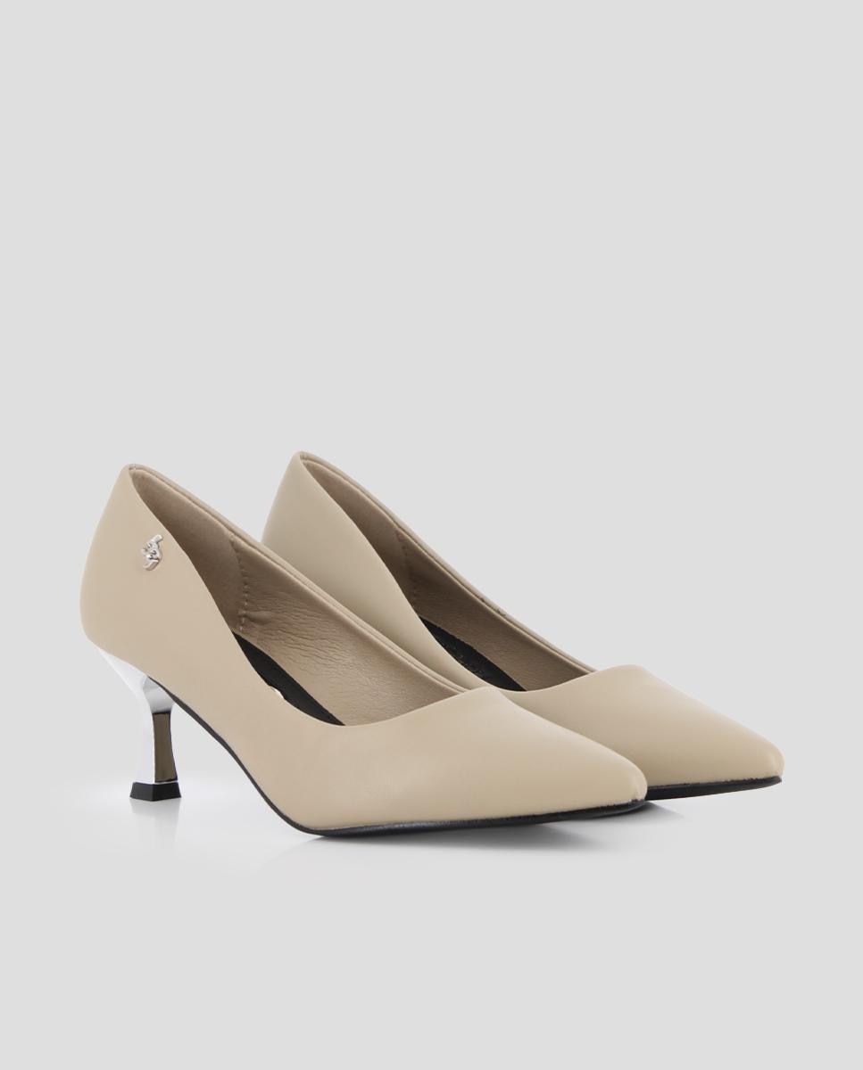 Sapatos de Salto Lisos com Tacão Fino Metalizado Camel-2