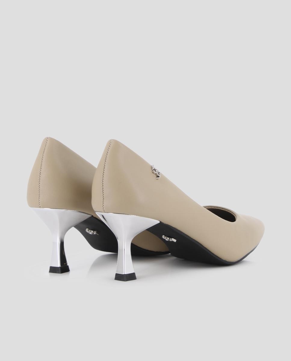 Sapatos de Salto Lisos com Tacão Fino Metalizado Camel-3