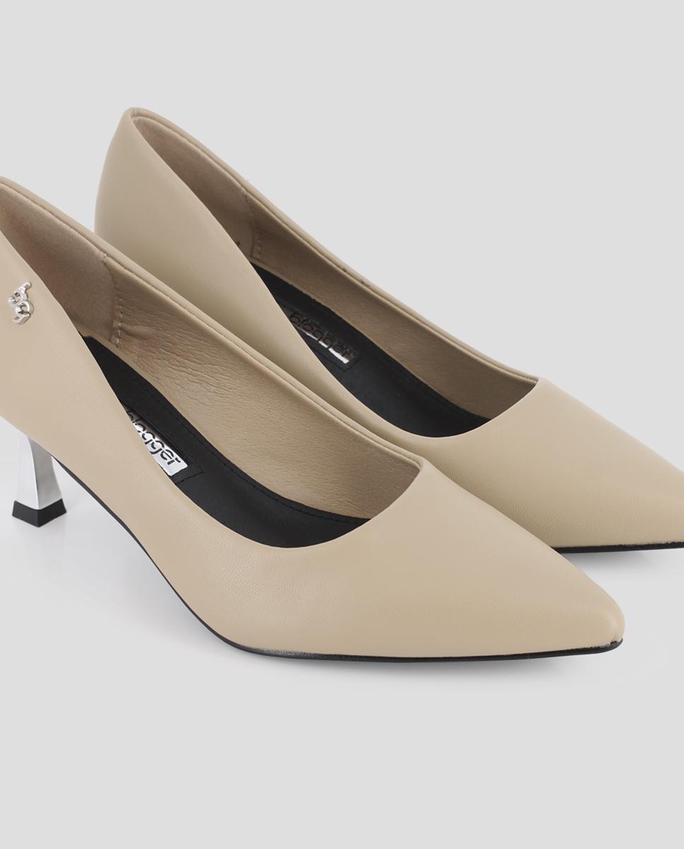 Sapatos de Salto Lisos com Tacão Fino Metalizado Camel-4