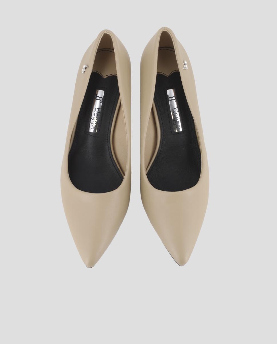 Sapatos de Salto Lisos com Tacão Fino Metalizado Camel-5