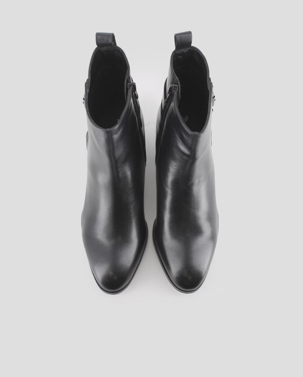 Botins em Pele com Fivelas na Lateral e Tacão Largo Preto-5