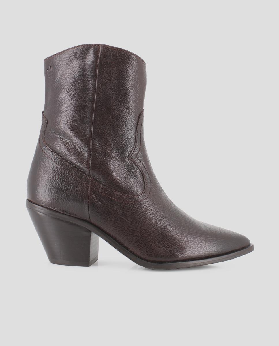 Botins Cowboy em Pele com Tacão Estilo Cubano Castanho-1