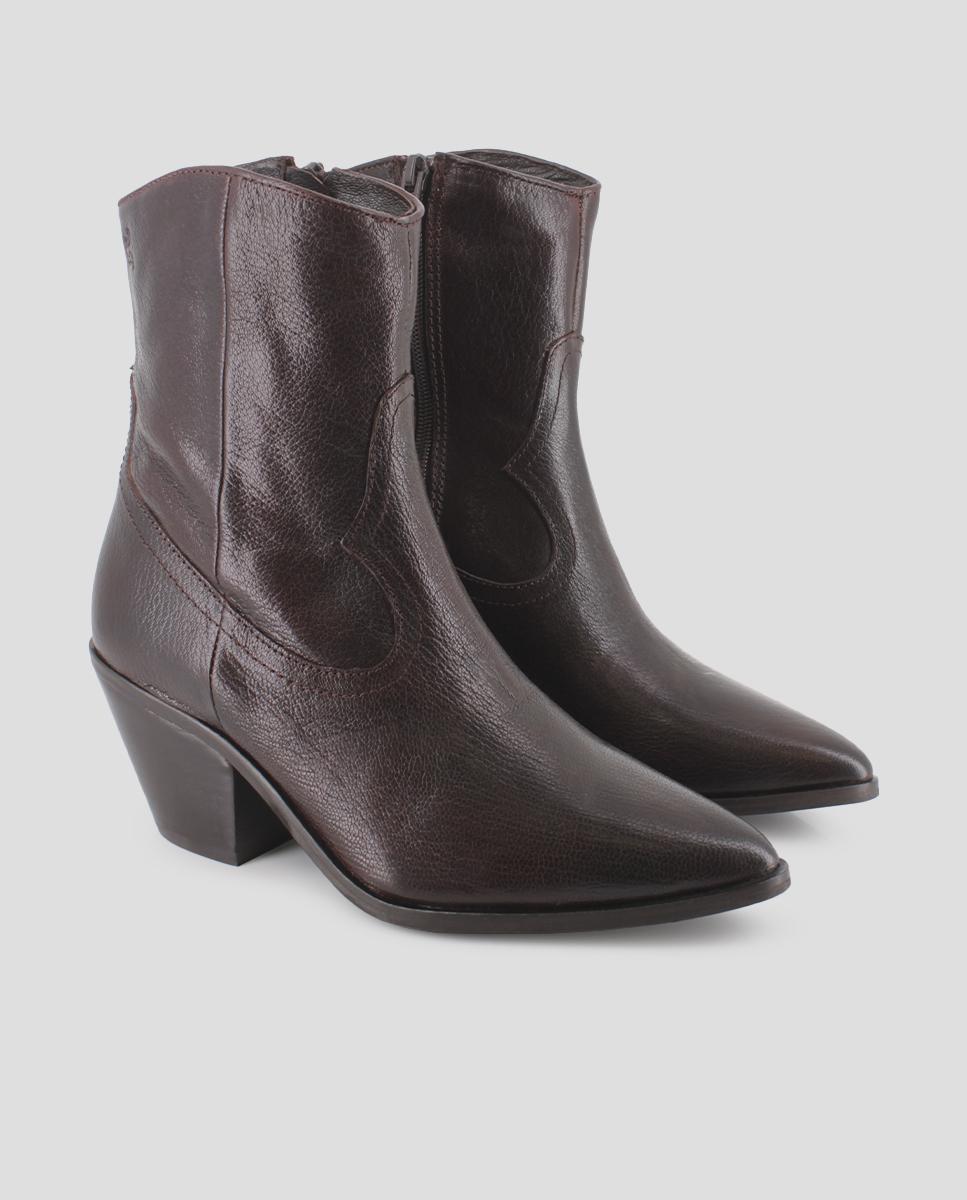 Botins Cowboy em Pele com Tacão Estilo Cubano Castanho-2