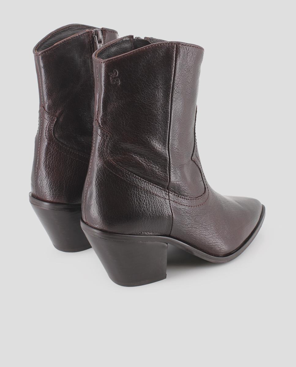 Botins Cowboy em Pele com Tacão Estilo Cubano Castanho-3