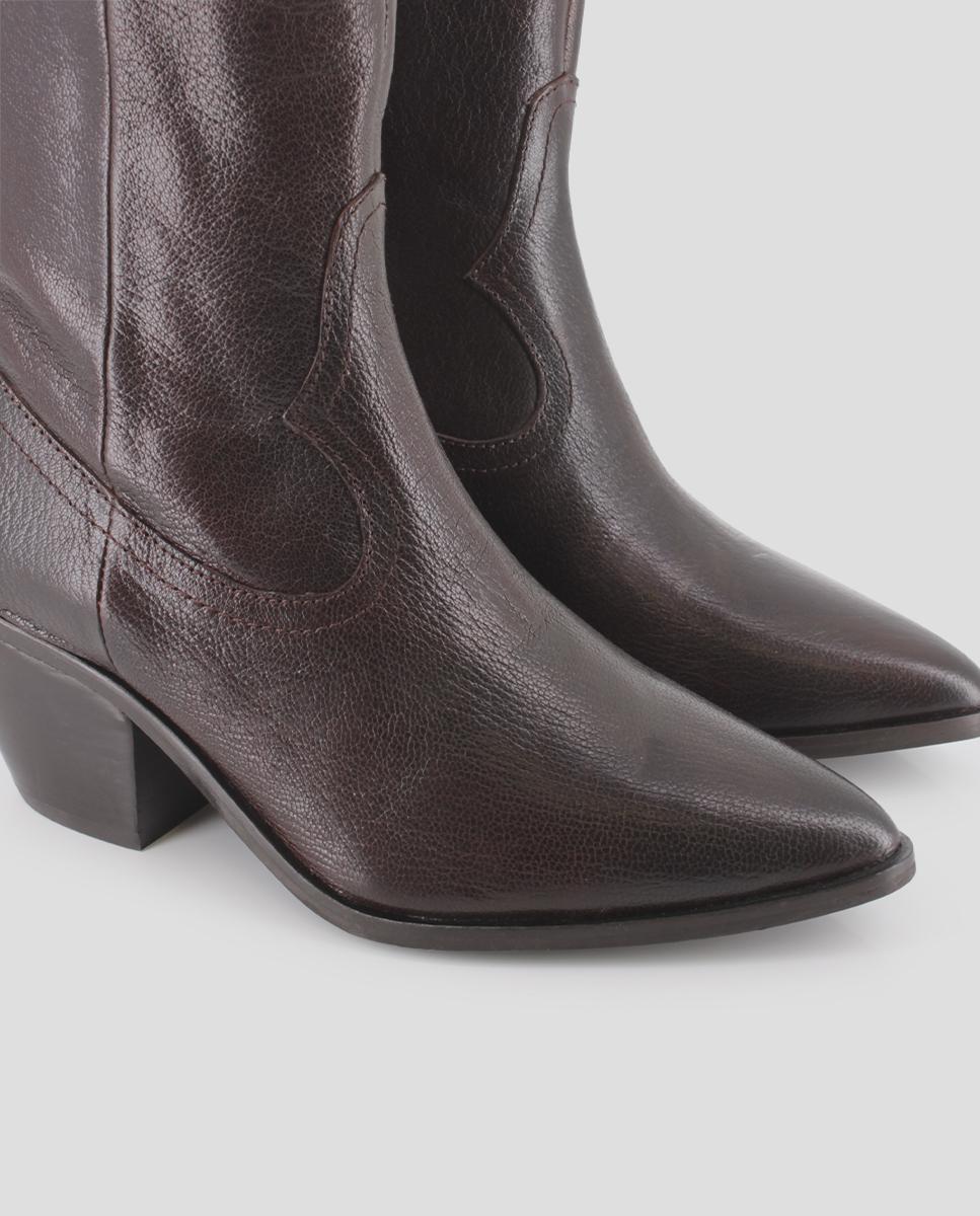 Botins Cowboy em Pele com Tacão Estilo Cubano Castanho-4