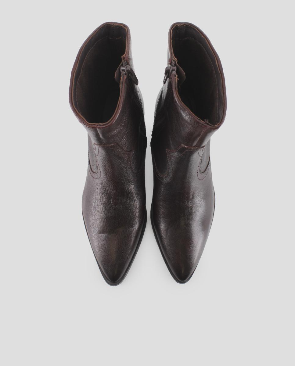 Botins Cowboy em Pele com Tacão Estilo Cubano Castanho-5