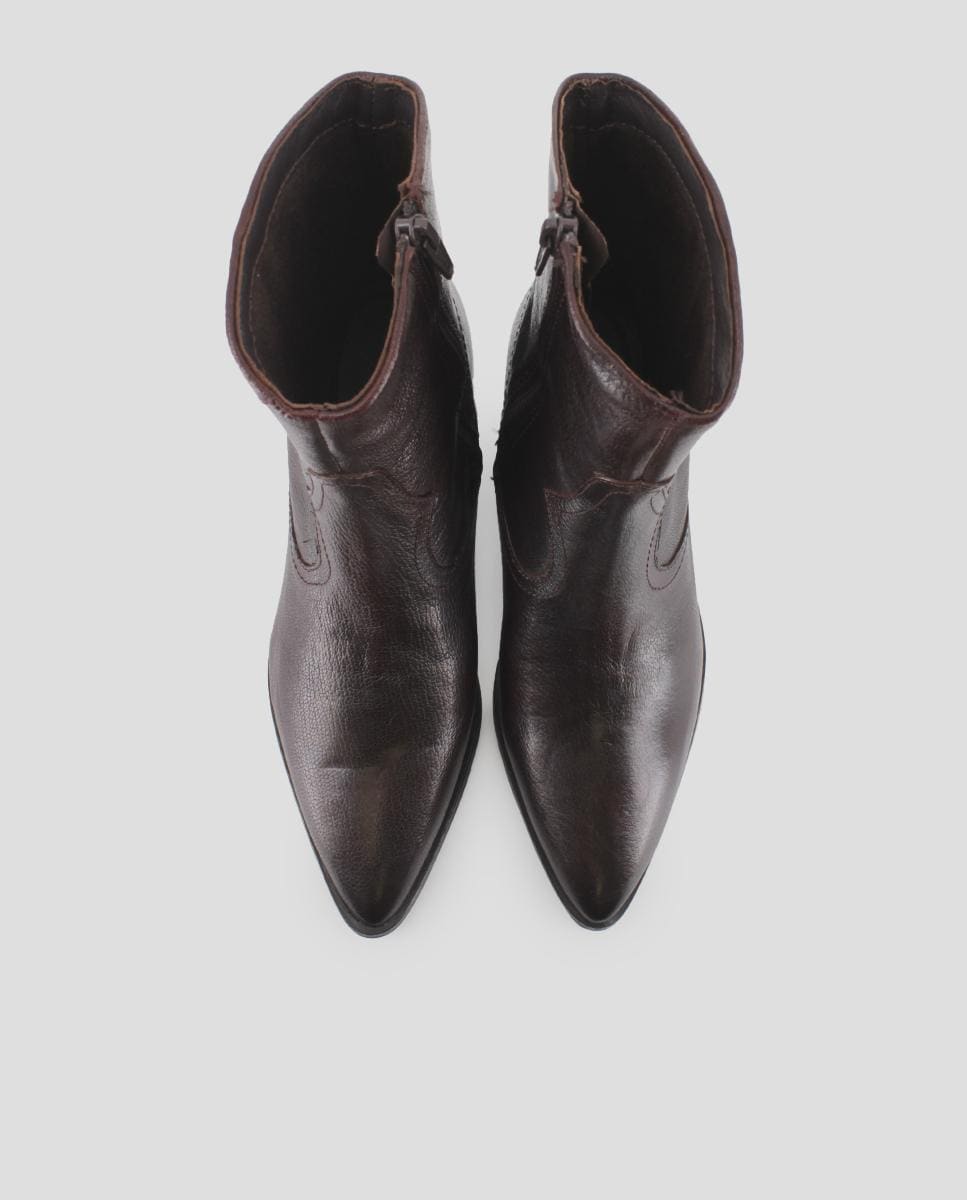 Botins Cowboy em Pele com Tacão Estilo Cubano Castanho-5