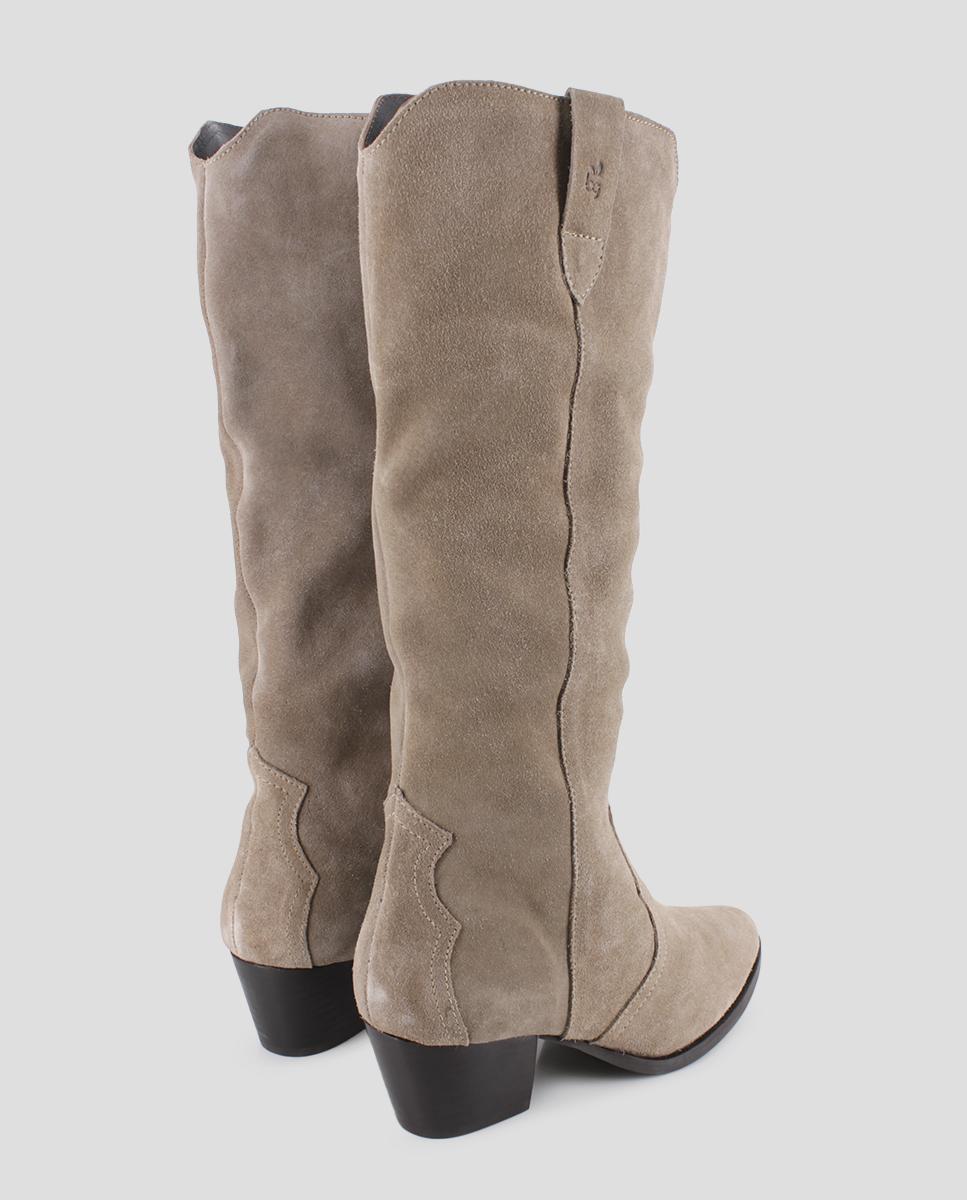 Botas Altas em Pele Camurça de Salto Baixo Cinzento-claro-3
