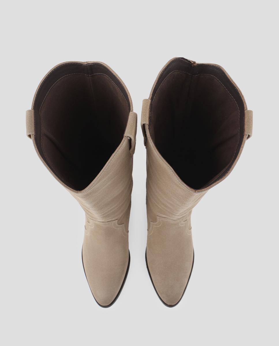 Botas Altas em Pele Camurça de Salto Baixo Cinzento-claro-5