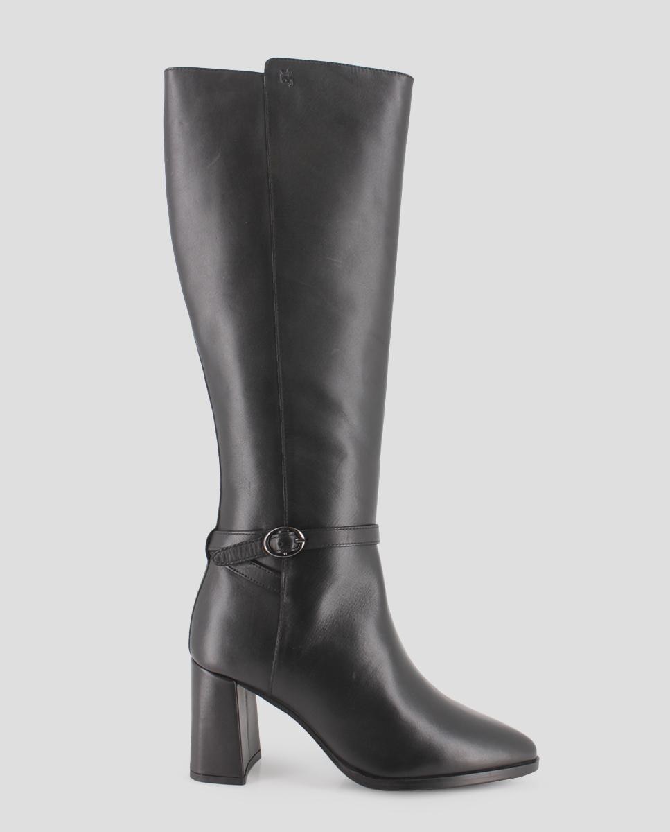Botas Cano Alto em Pele de Salto Alto Preto-1