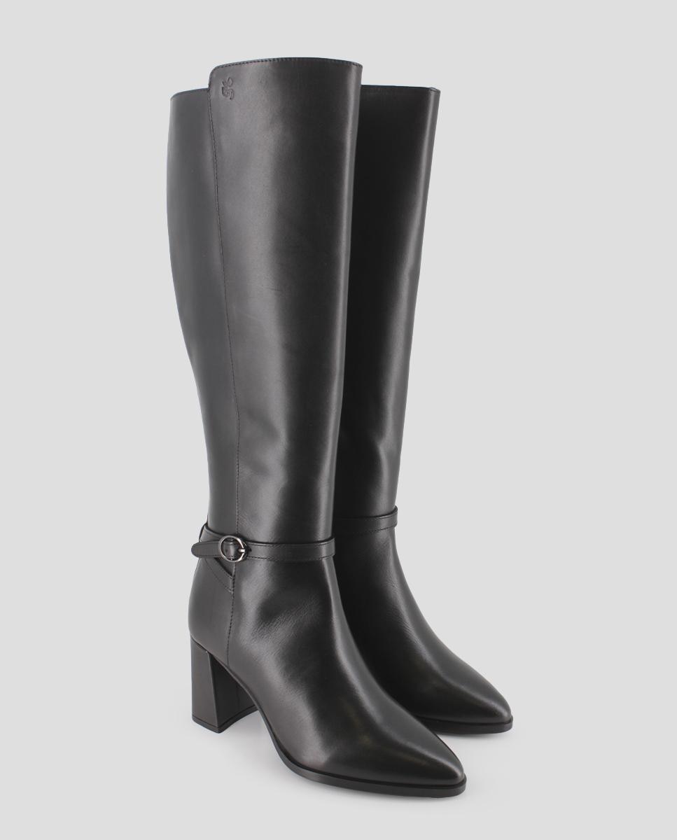 Botas Cano Alto em Pele de Salto Alto Preto-2