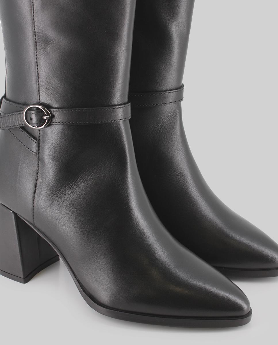 Botas Cano Alto em Pele de Salto Alto Preto-4