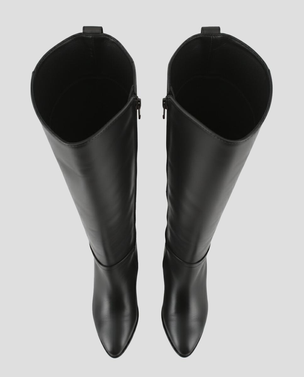 Botas Cano Alto em Pele de Salto Alto Preto-5