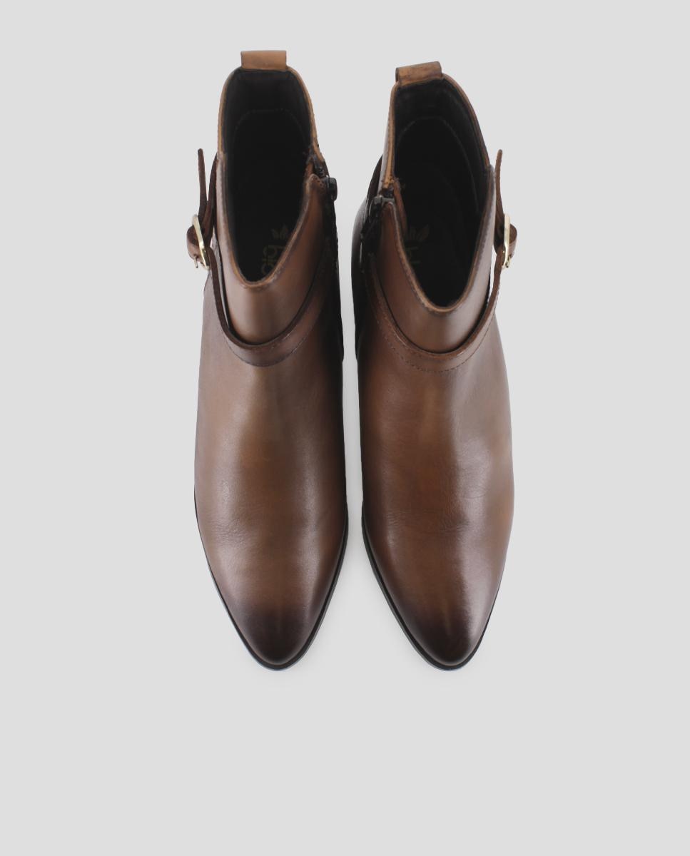 Botins Clássicos em Pele com Salto Alto Castanho-5