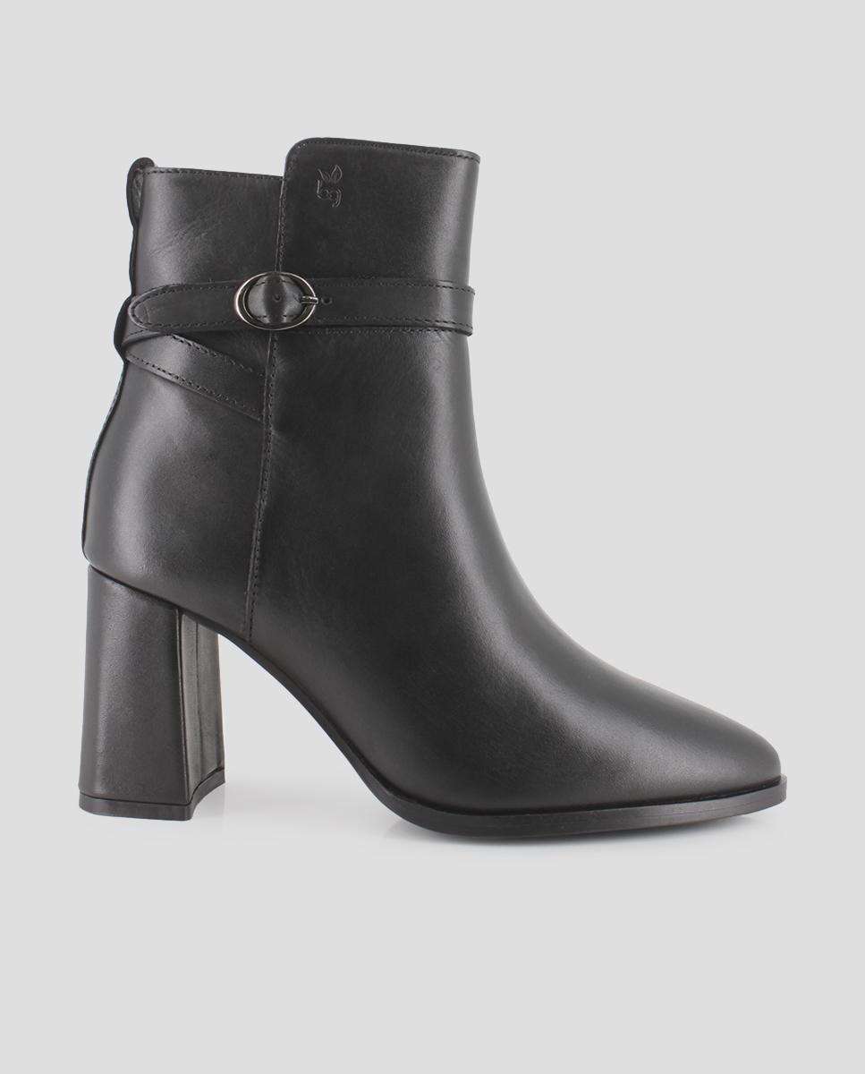 Botins Clássicos em Pele com Salto Alto Preto-1