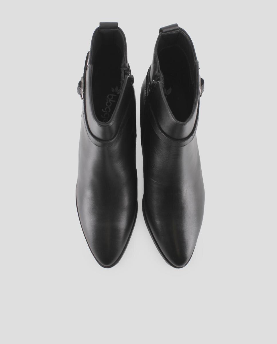 Botins Clássicos em Pele com Salto Alto Preto-5