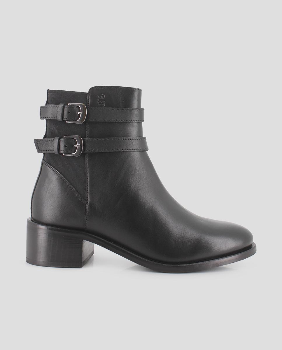 Botins de Salto Baixo com Detalhe de Fivelas Preto-1