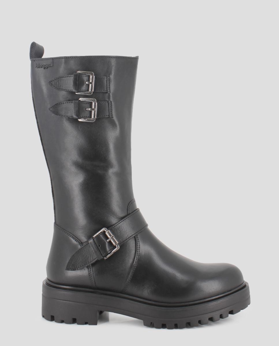 Botas Estilo Militar com Fecho Zip e Fivelas Preto-1