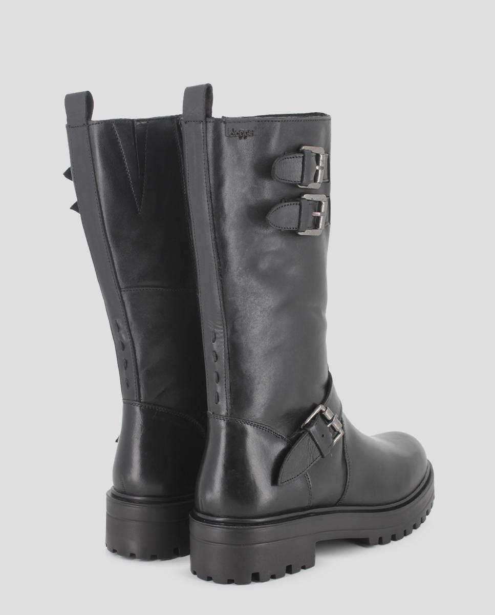 Botas Estilo Militar com Fecho Zip e Fivelas Preto-4