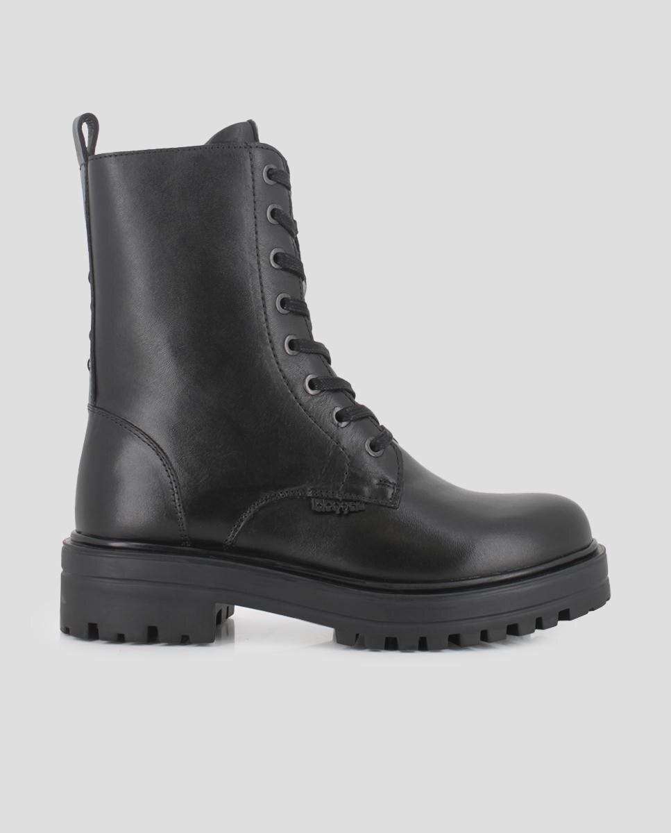 Botins Estilo Militar com Atacadores e Fecho Zip Preto-2