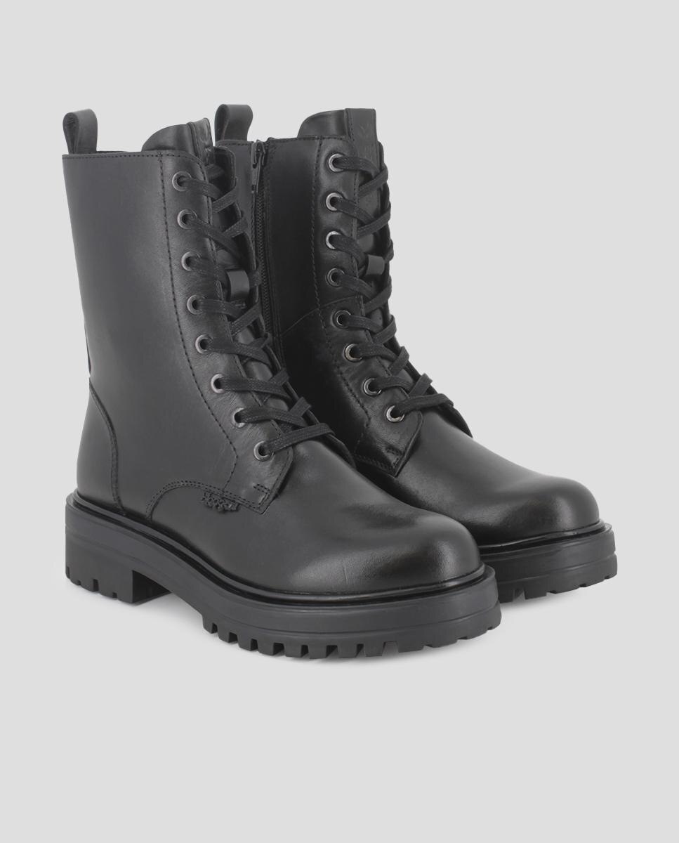 Botins Estilo Militar com Atacadores e Fecho Zip Preto-3