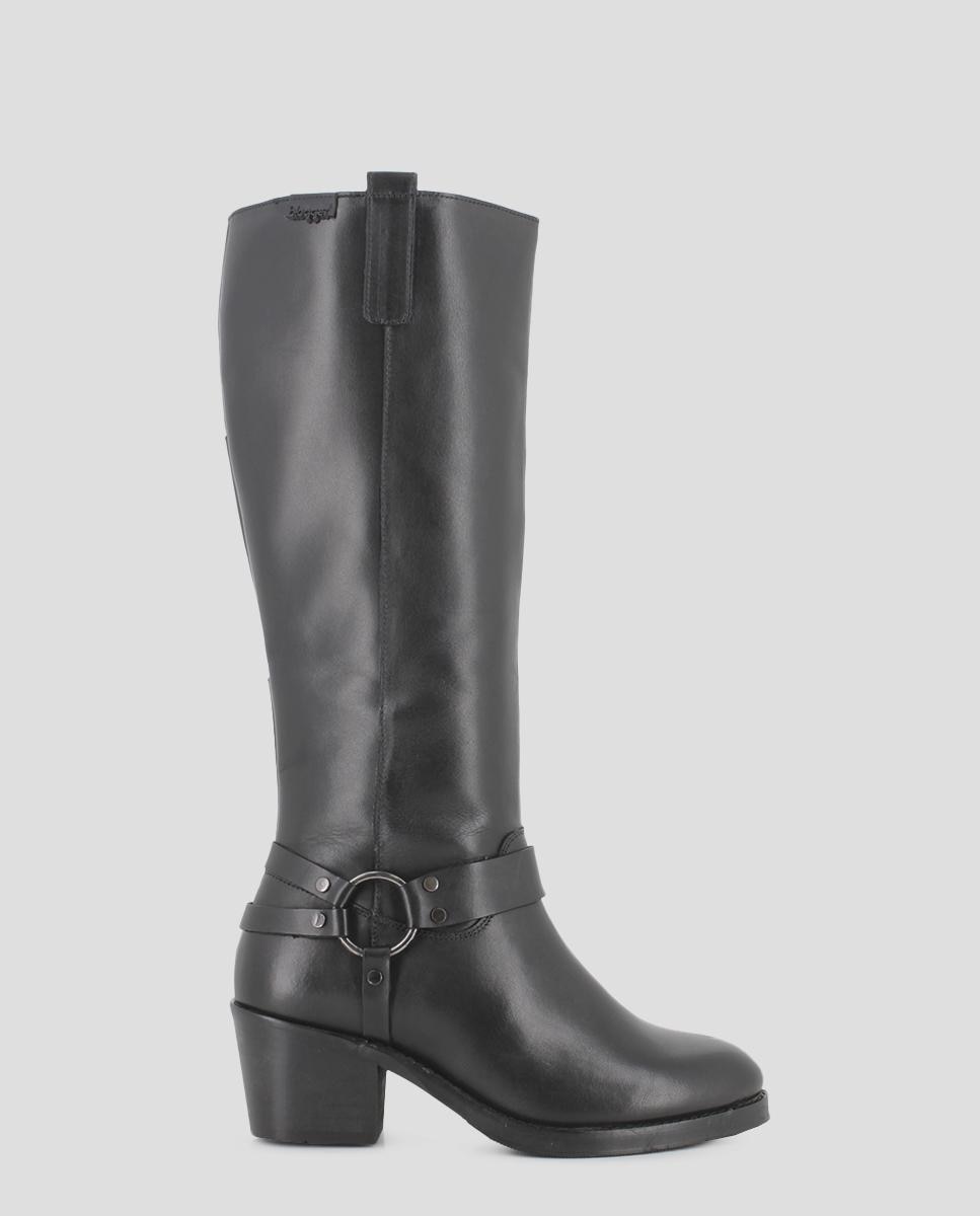 Imagem 0 de Botas de Cano Alto com Salto em Pele com Metal