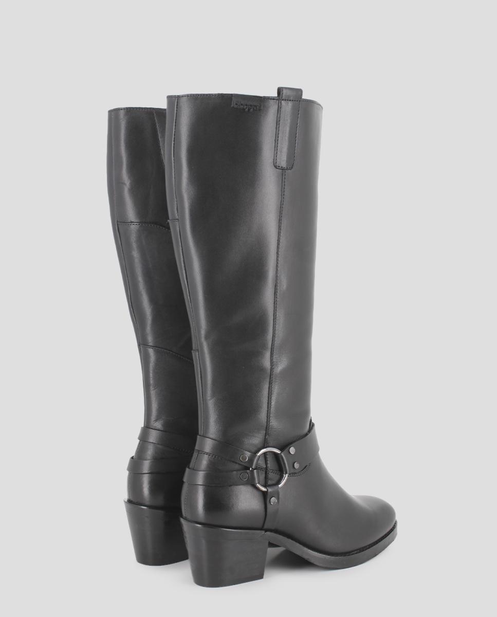 Botas de Cano Alto com Salto em Pele com Metal Preto-3