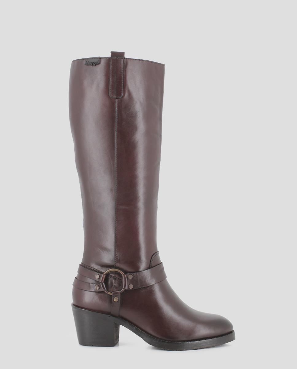 Imagem 0 de Botas de Cano Alto com Salto em Pele com Metal