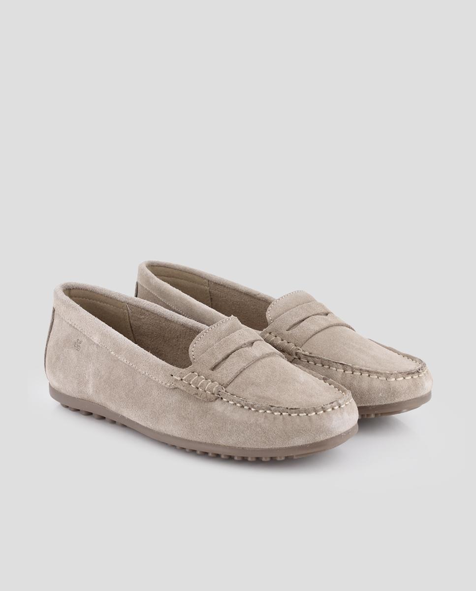 Mocassins Rasos de Pele Bege-2