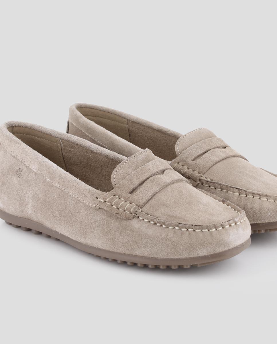 Mocassins Rasos de Pele Bege-4