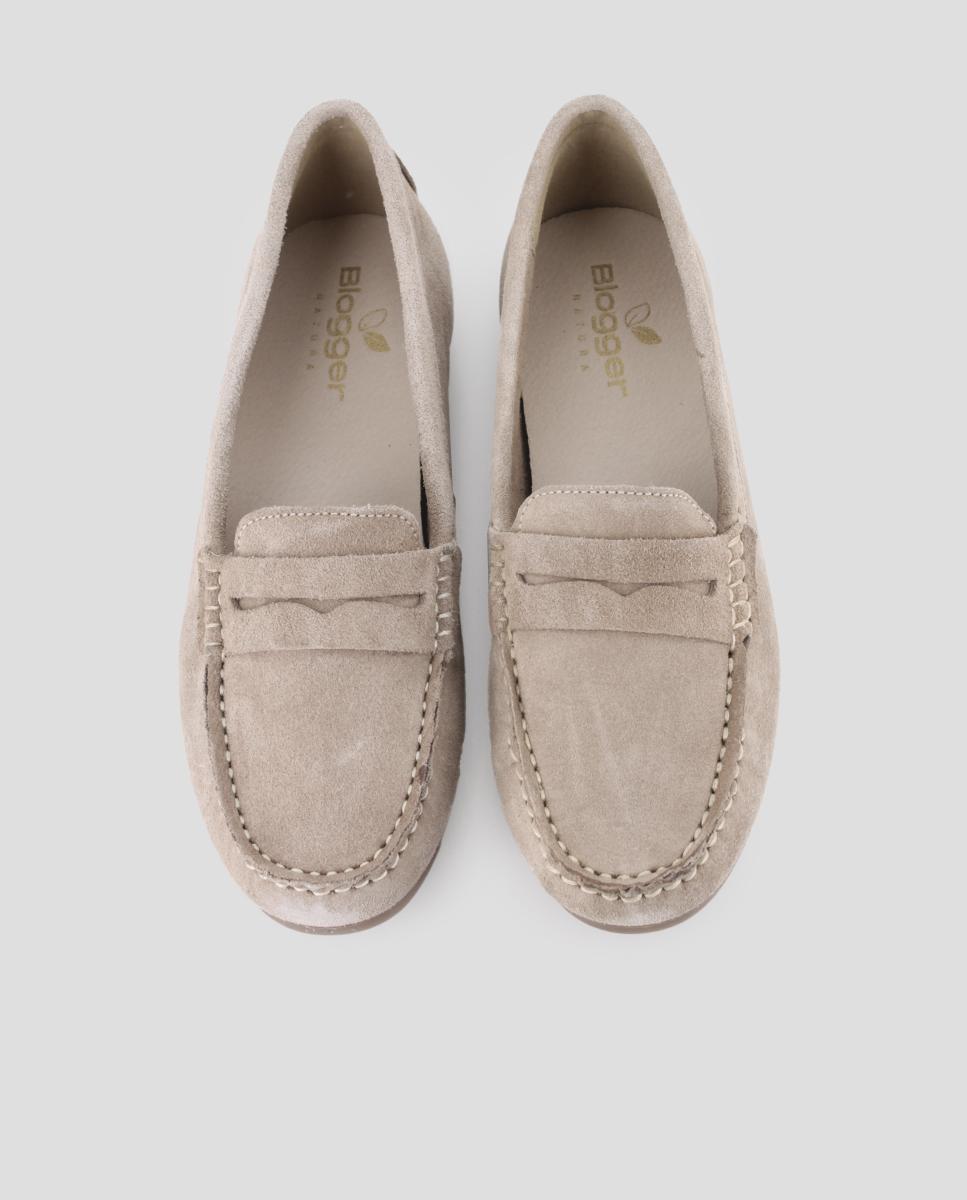 Mocassins Rasos de Pele Bege-5