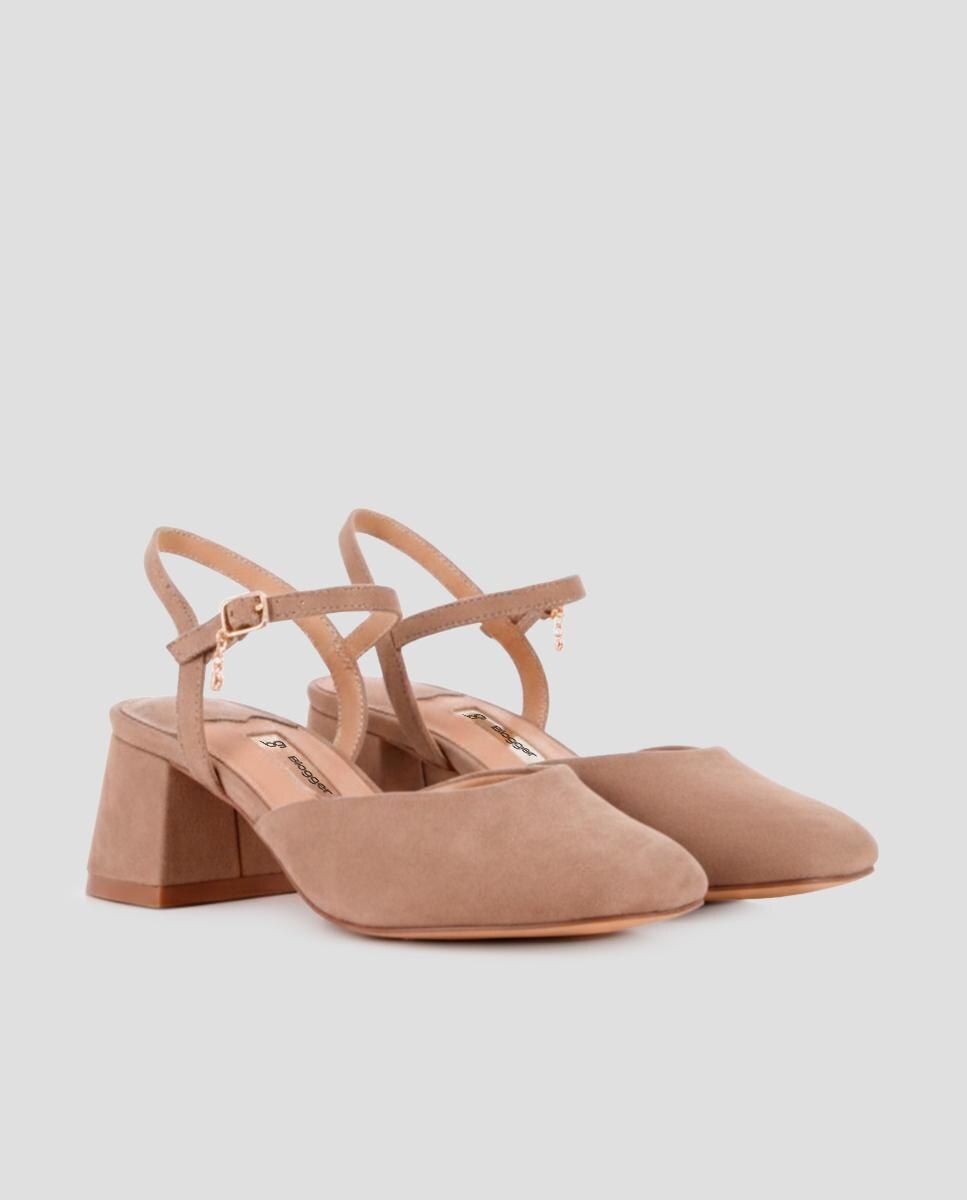 Mules de Salto Liso com Fivela no Tornozelo Bege-2
